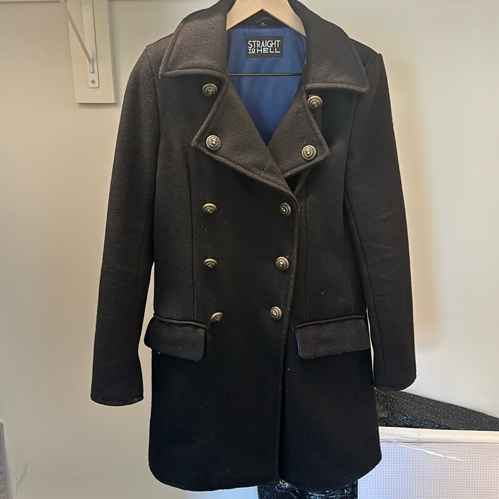 Straight to Hell Navy Pea Coat, women’s small